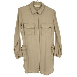 Y2K LC Lizette Collection Tunic Shirt Utility Jacket Roll Tab Sleeve Mid Length